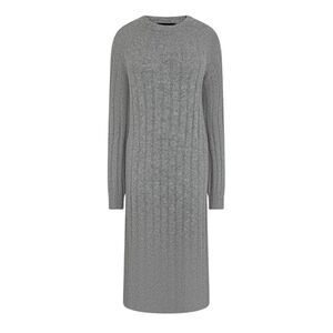 Pieces Womens/Ladies Knitted Crew Neck Long-Sleeved Midi Dress / Medium Grey Mel